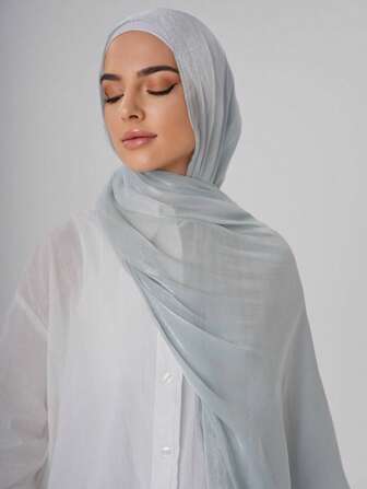 1 Peça Lenço de Cabeça Feminino de Cor Sólida Tipo Seda, Lenço Longo Árabe Casual, Lenço de Cabeça Conservador Liso, Adequado para Uso Diário