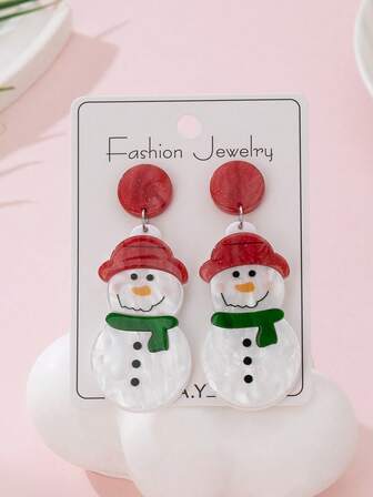 1 Pair Colorful Snowman Design Fashion Earrings For Women, Perfect Accessory For Holiday Parties