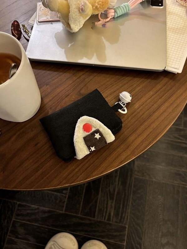 Cute Sushi Onigiri Card Holder Wallet - Bi-Fold Wallet,Compact Coin Purse With Keychain Loop, Red Eyes & Star Rice Ball Design For Women's Everyday Essentials, Portable ID Organizer (Hand Washable), Cute Wallet, Travel Accessory, Playful Design, Oil Edge Finish