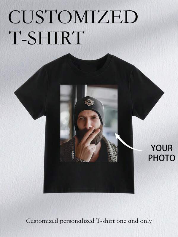 1 Stück personalisiertes Herren Kurzarmhemd, individuell mit Bildern gestaltbar. Lade dein Lieblingsfoto hoch, um ein personalisiertes Geschenk für deinen Freund oder Vater zu erstellen.