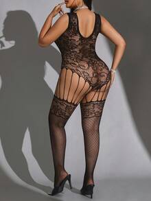 1 pieza Bodystocking negro personalizado para mujer, lencería seductora y sexy con jacquard calado