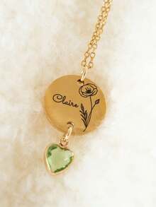 Personalized Birth Flower Necklace With Heart-Shaped Birthstone, Custom Name Engraved Pendant Gift, Suitable For Women, Mother's Birthday Gift, Christmas Jewelry, Holiday Gift, Christmas Gift, Thanksgiving Gift, Halloween Gift - Multicolor 1 - View 12