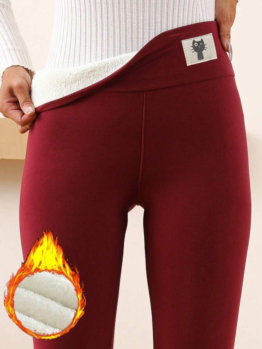 1件装冬季运动紧身裤 高腰加厚羊毛保暖绒面加厚保暖绒面女士冬季舒适