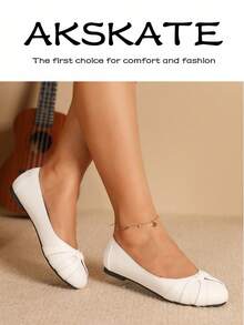 Comfy 3-Layer Insole Flats: Easy Slip-On For Work & Play Sporty    Splicing    Home - trắng - Xem 2