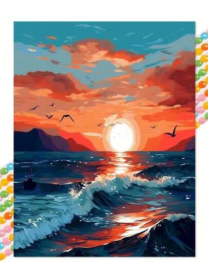 Kit de peinture de diamant paysage marin coucher de soleil DIY, peinture de diamant pleine ronde, décoration murale pour la maison, cadeau