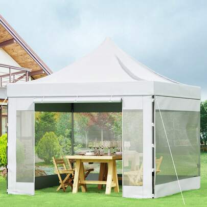Carpa desplegable con dosel, 10 x 10 pies, carpa para patio al aire libre con paredes laterales extraíbles y bolsa con ruedas, refugio instantáneo impermeable resistente a los rayos UV para fiesta, jardín, patio trasero, blanco