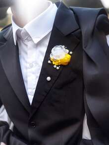 1pc Unisex Cream Pearl Rose Boutonniere, Wedding Bridal Party Groomsman Accessory, Daily Wear - Multicolor - View 8