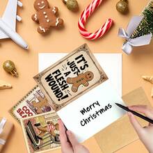 12 pièces Cartes de vœux Bonhomme en pain d'épices de Noël, Cartes de vœux de Noël vintage avec enveloppes, Cartes de Noël rétro amusantes pour adultes pour les fêtes de Noël