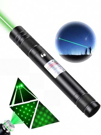 1pc High Power Rechargeable Green/Purple/Red Laser Pointer Flashlight With Star Cap, Includes Battery And Charger, Suitable For Astronomy Demonstration, Engineering Pointer, Outdoor Camping, Cat Toys, Romantic Proposal, Cute Cartoon Animal Pattern, School Supplies