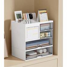 1 pieza Organizador de cajón de escritorio de acrílico, caja de almacenamiento apilable transparente para escritorio de oficina, planificador y papelería