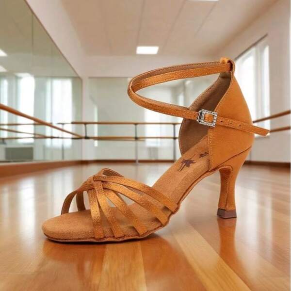 1 Pair Women's 7cm High Heel Latin Dance Shoes, Soft Bottom Dancing Shoes For Adults, Professional Latin Dance Shoes For Parties And Festivals