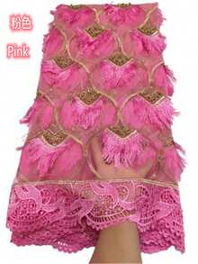 新款非洲蕾丝面料，镶嵌大颗钻石和珍珠，瑞士雪纺流苏蕾丝。高品质时尚法式雪纺蕾丝饰边面料，2026新款，适合婚礼和派对，1码/5码。