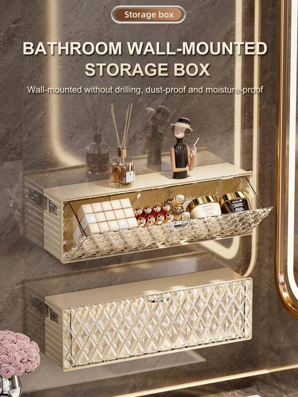 1 Stück Spiegelschrank Aufbewahrungsbox, Wattestäbchen Box, Badezimmer nicht perforiertes Make-up Pad, Lippenstift Klapptür staubdichte Aufbewahrungsbox, Socken Aufbewahrungsbox