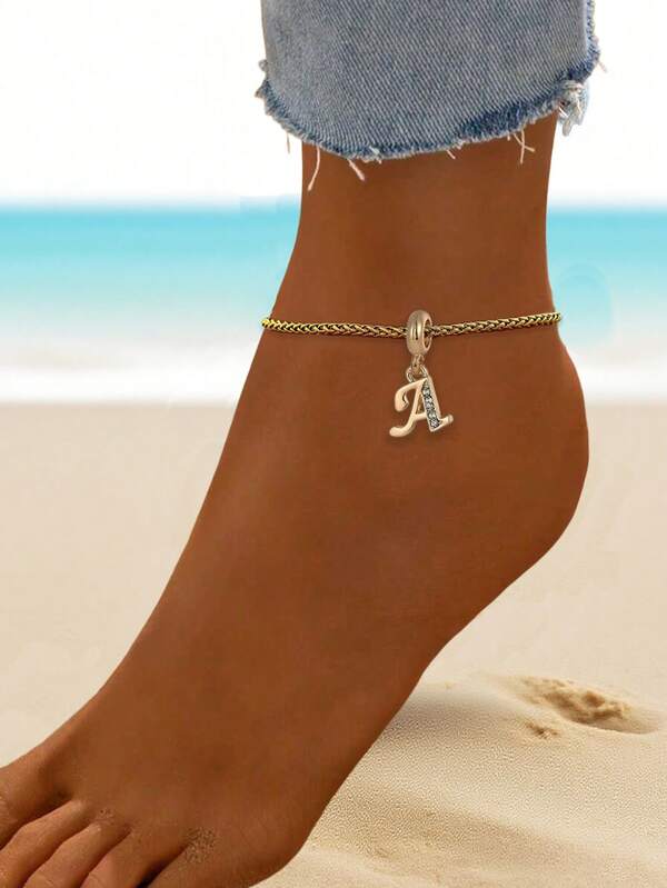 1pc Fashionable 26 Letter Charm Beach Vacation Style Anklet