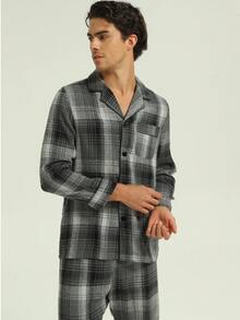 新款男士时尚休闲加厚冬季睡衣套装 - 灰色 - 查看 4