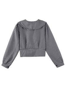 Áo sơ mi ngắn cổ ve lật họa tiết răng cưa, màu đen, kiểu dáng cá nhân hóa, mùa xuân. - màu đen - Xem 4