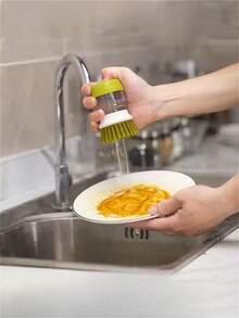 1PC Press-Type Kitchen Dish Brush With Handle, Kitchen Scrub Brushes For Cleaning, Dish Scrubber With Nylon Bristles For Sink, Pots, Pans, Grease Cleaner For Pots Pans & Dishes Multipurpose Cleaning Tool,Bottle Brush,Kitchen Accessories