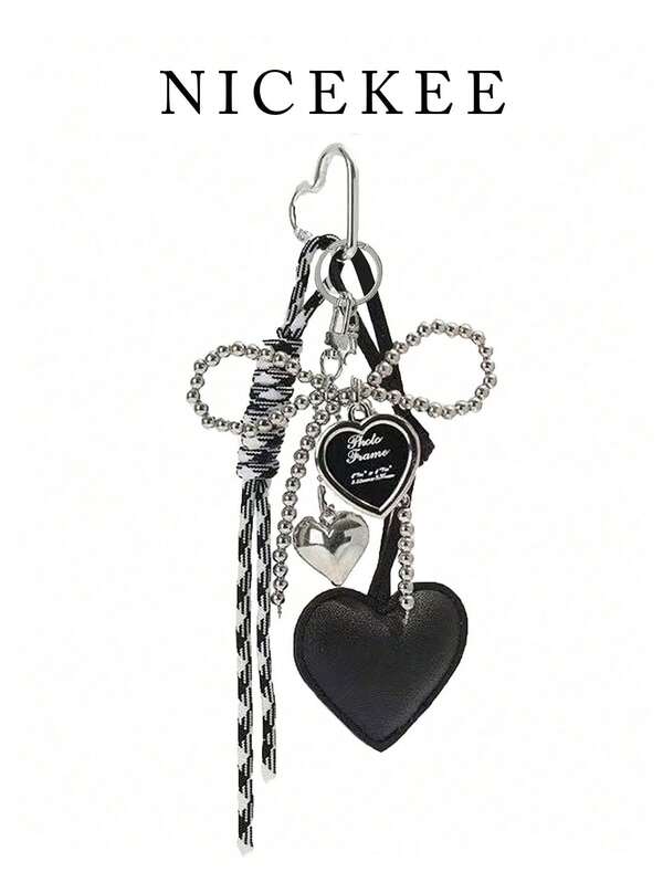 Simple, Stylish, Personalized And Cute Ladies' Bag Pendant, Heart-Shaped Decoration With Silver Bead Bow, Highly Attractively Bag Accessories, Niche Design Heart-Shaped Keychain, Sweet And Cool Style Decoration, Suitable For Daily Matching And Gift Giving As Bag Pendant Keychain