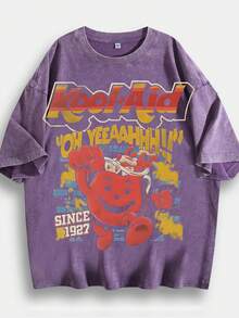 Men's Hip-Hop Style T-Shirt With Ko Ol-Aid Cartoon Print, Unique Design, 230g 100% Cotton, Loose Fit, Short Sleeves, Top. DG004 - 灰色 - 查看 9