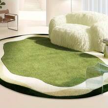 1pc Asymmetrical Green Color Block Faux Wool Rug, Decorative Carpet, Bedroom Decor, Small Rug, Carpet, Home Decor, Living Room Rug, Living Room Small Rug, Bedroom Rug, Living Room Home Decor, Outdoor Rug, Washable Rug, Plush Rug, Fuzzy Rug, Autumn/Winter Rug, Thick/Fluffy