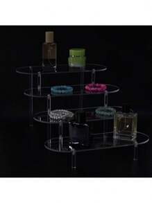 1 قطعة رف عرض متعدد الطبقات من الأكريليك الشفاف، حامل عرض للتماثيل والمجوهرات والمستحضرات التجميلية، حامل عطور، سهل التركيب
