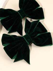 2pcs Dark Green Velvet Hair Bows For Girls Plain Bow Alligator Clips Solid Color Bow Hair Clips Fall Winter Barrettes New Year Gift For Kids Elegant Hairpins Holiday Party Headpiece Kids Baby Hair Accessories