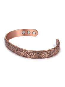 1 Set Vintage Minimalist Magnetic Plum Blossom Pattern Copper Plated Ring & Bangle, Suitable For Daily Wear As Gift For Friends - Simple Energy Copper Magnetic Plum Blossom Pattern Open Ring Bracelet - View 4