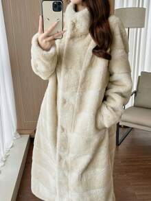 2025冬季新款人造毛皮休闲时尚复古宽松长袖长款女士人造毛皮大衣 - 杏色 - 查看 2