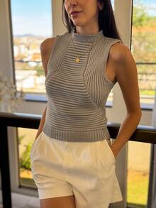 NEW COLLECTION SUMMER MODAL KNITTED TOP TANK TOP - Xám - Xem 2