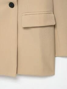 Chaqueta casual de mujer de corte holgado y doble botonadura con solapa, unicolor de manga larga, minimalista y de moda, adecuada para primavera/otoño/invierno - Caqui - Ver 5