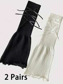 2025新款夏季薄款针织宽腿套，蝴蝶结叠穿腿套，夏季小腿套，Y2K风格，舒适保暖