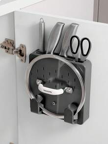 壁挂式刀架，多功能厨房橱柜门刀架，无需钻孔，隐藏式刀架，带砧板和锅盖挂钩，厨房壁挂式刀具收纳架，厨房用品，厨房配件，厨房工具