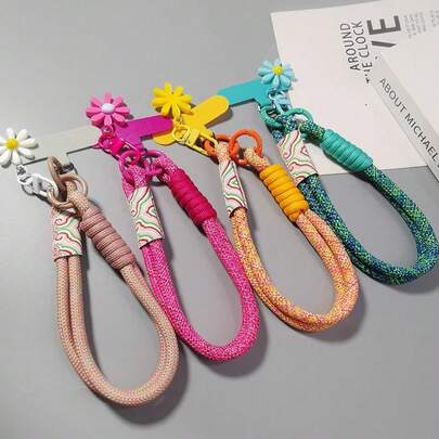 Cordón para teléfono con flor de margarita corta, correa de muñeca universal para teléfono inteligente anti-pérdida y anti-caída, adecuado para viajes, deportes al aire libre, regalo de cumpleaños ideal para madres, familia, amigos y festivales