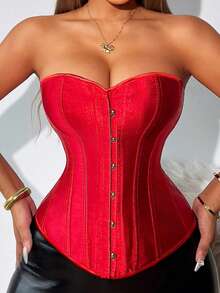 1pc Overbust Corsets For Women Red Corset Sexy Bustier Corset Top Gothic Lingerie With Free Thongs Christmas Costume Going Out Tops/Halloween Party Wear