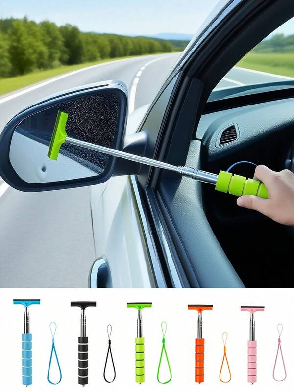 Retractable Wing Mirror Wiper Cleaner, Car Mirror Squeegee, Side Mirror Squeegee, Retractable Car Rearview Mirror Wiper With Telescopic Long Rod, Portable Auto Glass Water Cleaner For Rainy And Foggy Weather, Snow Brush For Vehicle Exterior Cleaning