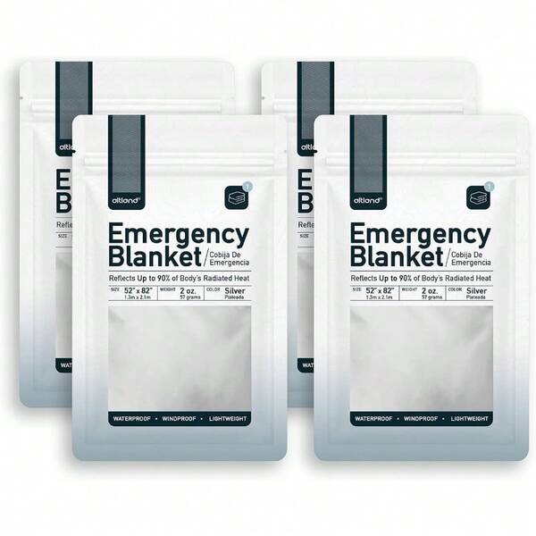 4 Pack Of Emergency Blankets - Heat Reflective Blankets For Winter Survival Kits, Disaster Preparedness, Cold Weather Camping, And Homeless Care Packages