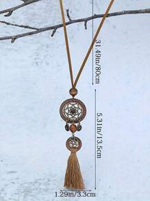 1 件波西米亚捕梦网木串珠流苏长项链、吊坠配饰 - 咖啡棕 - 查看 5