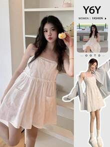 2025 New French Autumn Bestseller White Embroidered Casual A-Line Slip Dress For Women