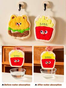 Cute Coral Fleece Hand Towel, Cartoon Fries And Hamburger Hanging Towel, Three-Layer Thick Baking Towel, Strong Absorbent Kitchen Towel, Cleaning Rag Tool, Rag Handkerchief, Bathroom Absorbent Square Towel, Thickened And Enlarged Towel - Can Be Used As A Placemat, No Fading, No Linting, Soft And Skin-Friendly, A Variety Of Styles Are Available. Can Be Used To Wipe Ceramics/Tableware/Glass
