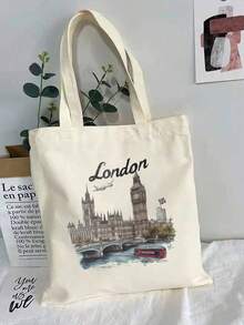 Geantă de cumpărături cu model alfabet Londra, geantă de mână reutilizabilă pentru femei cu imprimeu alfabet, geantă de umăr casual, geantă de cumpărături pentru școală de mare capacitate, cea mai bună geantă de cadou pentru profesori, femei, prietene și familii, ghiozdan școlar, portabilă, capacitate mare, potrivită pentru adolescente, studente, perfectă pentru birou, facultate, școală elementară, gimnaziu, liceu, muncă, afaceri, naveta, cumpărături, vacanță - Multicolor - Vizualizare 3