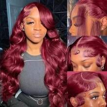 NARNI 30 32 34 Inch 99j Burgundy Lace Front Wigs Human Hair Glueless Human Hair Lace Wig13x6 HD Transparent Body Wave Lace Front Wigs Human Hair Pre Plucked 200% Density Red Colored Human Hair Wigs For Women - Màu Đỏ Sâu - Xem 7