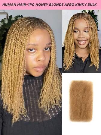 Honey Blonde Afro Kinkys Bulk Human Hair Extensions For Dreadlocks Extensions Repair Locs Mini Twist Braiding Afro Kinky Human Hair For Locs 1 Pack