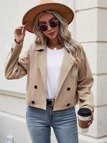 Damen Einfarbige Jacke mit Kragen, Raglanärmel und Doppelreiher, Lässig