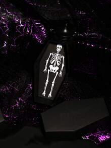 5pcs Halloween Skeleton Coffin Favor Box With Lid, Black Cardboard Gift Box For 5pcs Party Favors, Spooky Skeleton Print Packaging, Creepy Haunted House Supplies, Unique Gothic Party Decoration Box For Halloween Night, Small Present Holder With Fun Design, Scary Skeleton Style Decorative Box For Festival Events