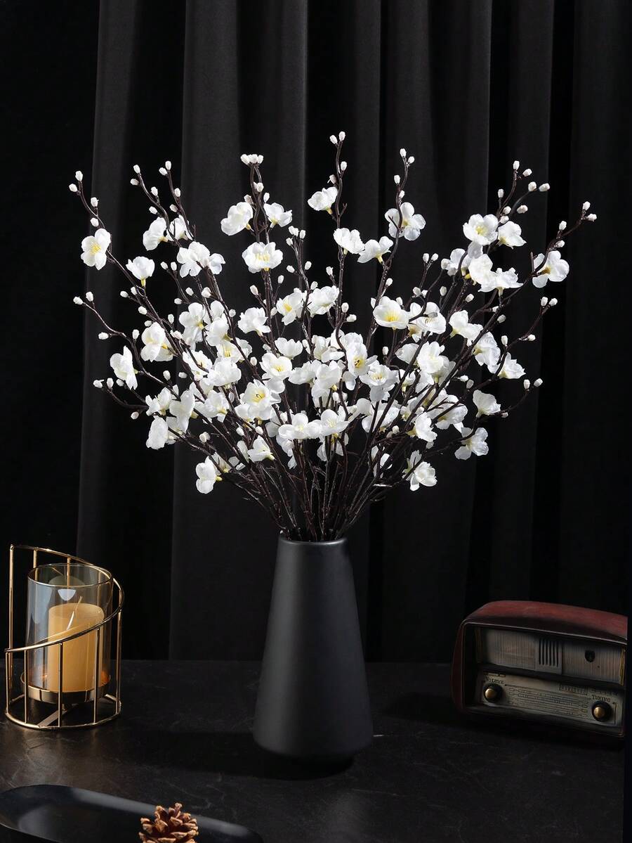 MEHELANY 8/4/1pc Artificial Flowers White Plum Blossom 21.27 Inch Spring And Summer Home Decor Fake Flowers Winter Sweet Long Stem Plastic Flowers For Home Room Decor Supplies, DIY Arrangement, Centerpiece Hotel Office Wedding Party Garden Decor