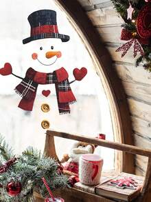 1 Pc Christmas Splicing Cute Christmas Snowman Stickers Can Be Used For Glass Refrigerator Toilet Bathroom Decoration Self-Adhesive Removable Wall Stickers