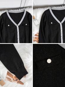 Contrast Trim V-Neck Knit Sweater For Women, New Autumn/Winter Long Sleeve Pullover Soft Fitted Top, Commuter Style