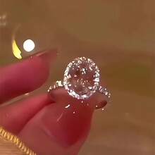 1pc Super Sparkling Pigeon Egg Ring For Women, Light Luxury High-End Feel, Moissanite Index Finger Ring, Niche Design, Adjustable Open Tail Ring - Hồng - Xem 5