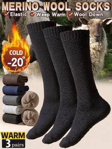 3 Pairs Men's Extra Long & Thick Wool Blend Leg Warmers, Soft Merino Wool Blend Over-The-Knee Leg Warmers, Suitable For Winter, Skiing And Business Wear, Comfortable And Warm - Multicolor - View 2