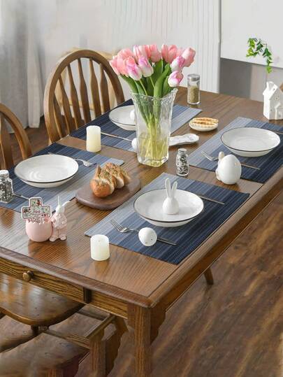 4pcs/6pcs Ombre Tablecloth, Modern Living Room & Dining Table Decor Placemats, Washable, Kitchen Table Mats, Heat Resistant & Stain Proof Table Decoration, Suitable For Home Party, Camping Outdoor Dining, Coffee Table, Spring/Summer Home Decor